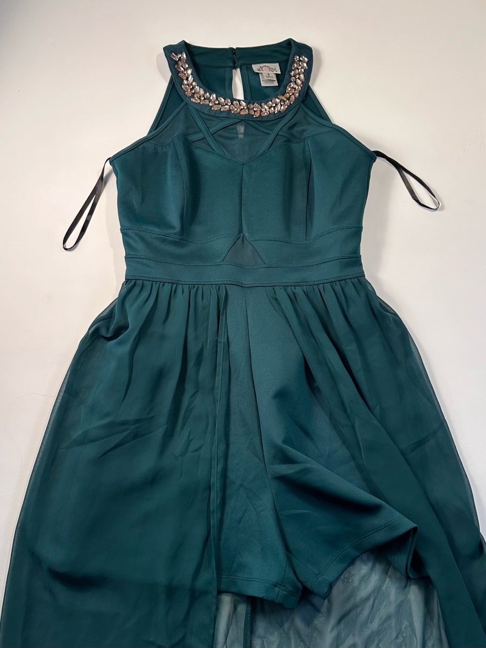 Speechless Teal Jewel-Neck High-Low Dress built in shorts